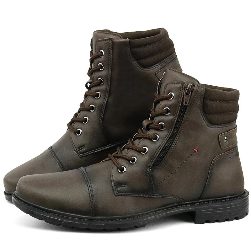 ✂️🥾 Kit de Bota Coturno Casual Cano Médio Rebento com Relógio e Carteira: Estilo e Praticidade! ⌚💼 - Barbeiro Expresso