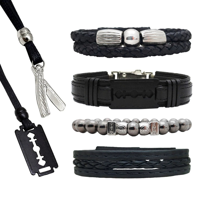 ✂️ Kit Pulseiras Couro C/04+ Colares Barbeiro Ajustável - Barbeiro Expresso