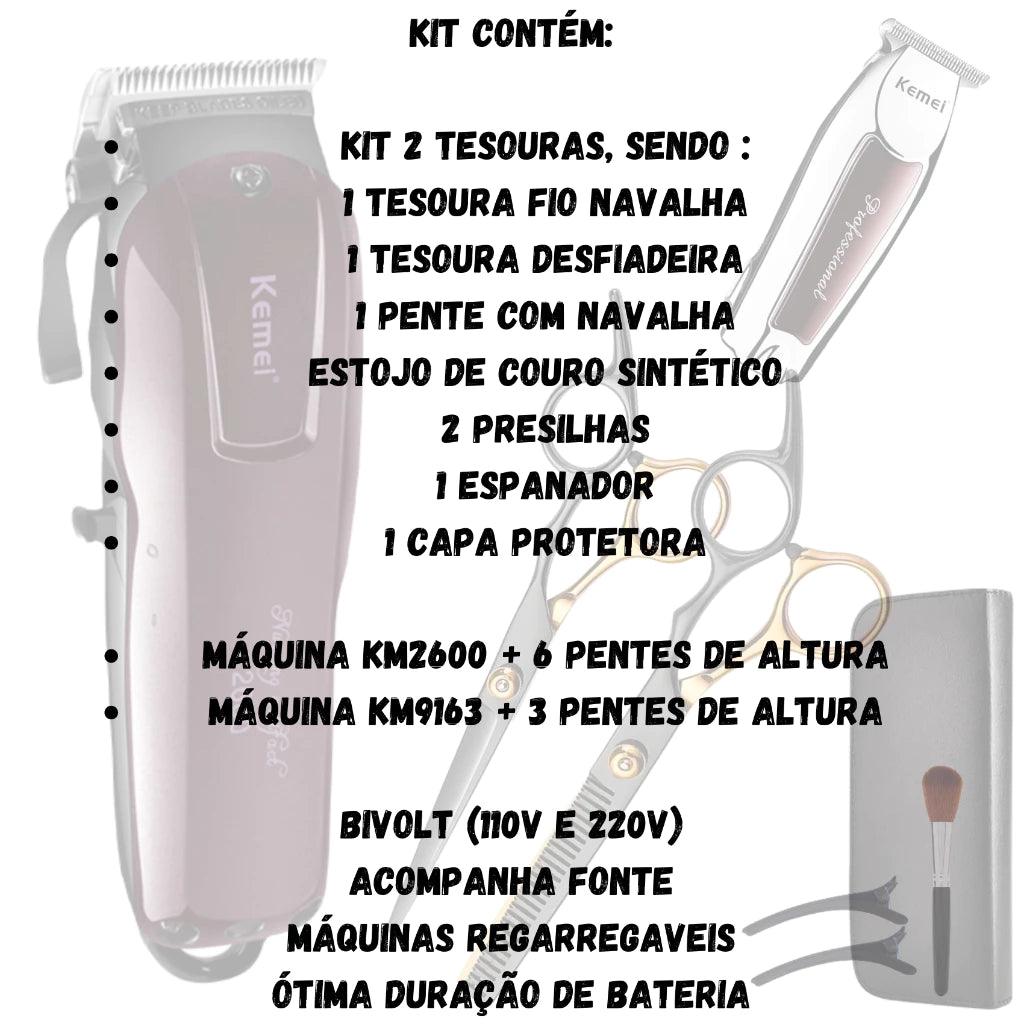 1. 💈 Kit Barbeiro Profissional Matrix. Kemei KM-2600, KM-9163, 2 Tesouras, Pente, Navalhete, Pincel, Capa, Estojo ✂️🧔🏻💼 - Barbeiro Expresso