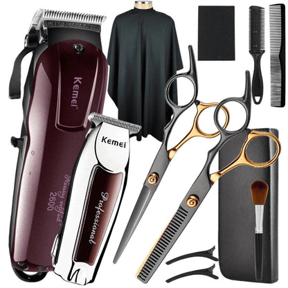 1. 💈 Kit Barbeiro Profissional Matrix. Kemei KM-2600, KM-9163, 2 Tesouras, Pente, Navalhete, Pincel, Capa, Estojo ✂️🧔🏻💼 - Barbeiro Expresso