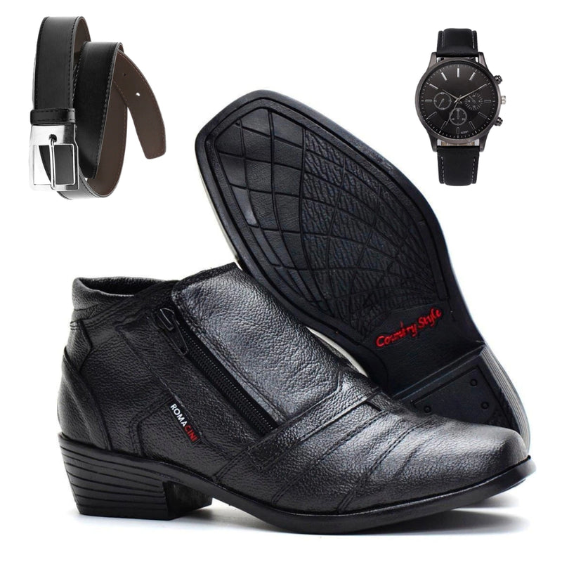 🥾💼 Kit Bota Botina Social Masculina em Couro Legítimo: Elegância e Resistência! 💼🕰️ - Barbeiro Expresso