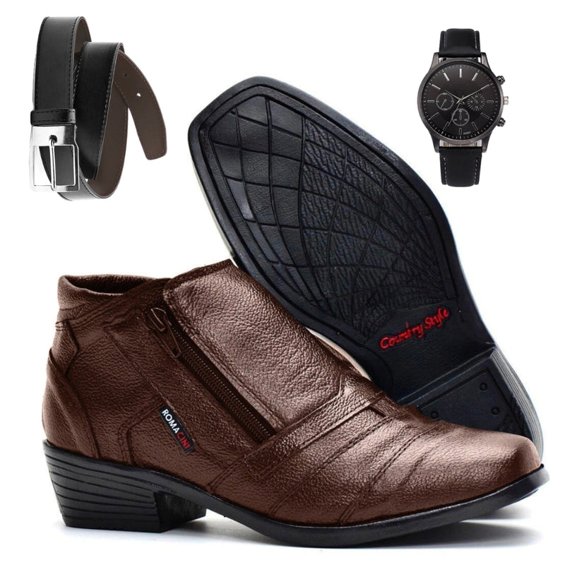 🥾💼 Kit Bota Botina Social Masculina em Couro Legítimo: Elegância e Resistência! 💼🕰️ - Barbeiro Expresso