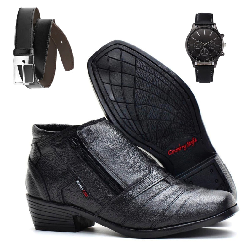 🥾💼 Kit Bota Botina Social Masculina em Couro Legítimo: Elegância e Resistência! 💼🕰️ - Barbeiro Expresso