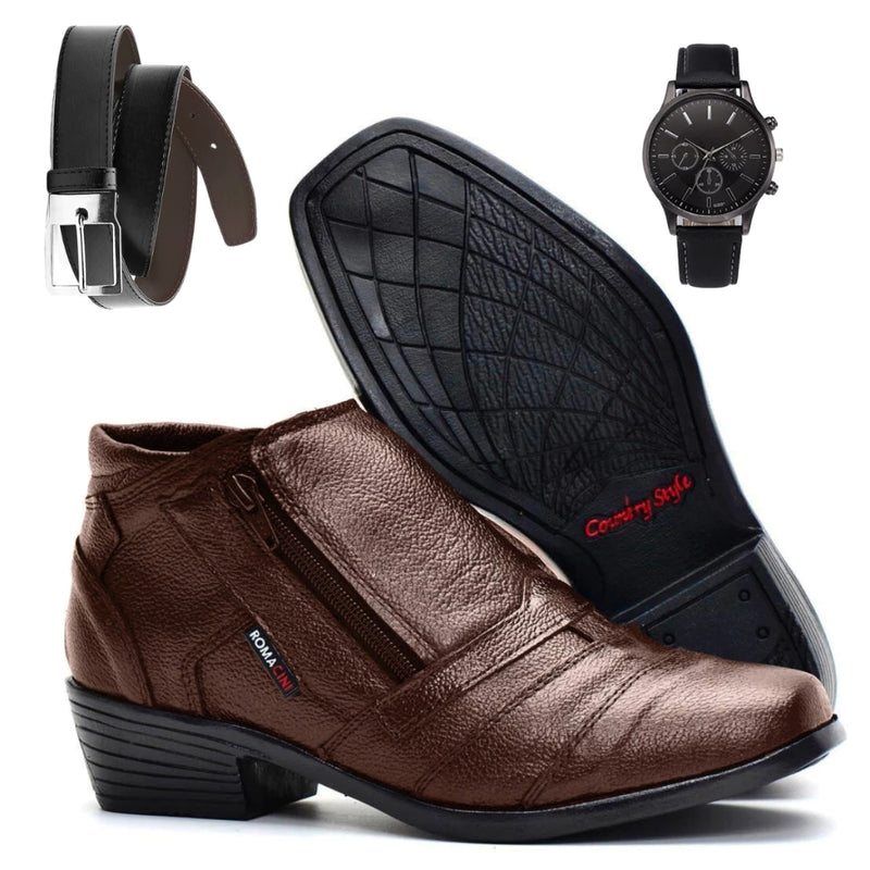 🥾💼 Kit Bota Botina Social Masculina em Couro Legítimo: Elegância e Resistência! 💼🕰️ - Barbeiro Expresso