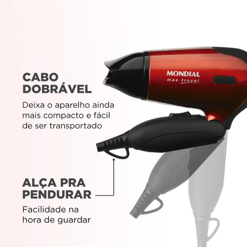 🔹✨ SECADOR MONDIAL MINI DOBRÁVEL PORTÁTIL MAX TRAVEL BIVOLT 🔹✨ - Barbeiro Expresso
