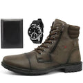✂️🥾 Kit de Bota Coturno Casual Cano Médio Rebento com Relógio e Carteira: Estilo e Praticidade! ⌚💼 - Barbeiro Expresso