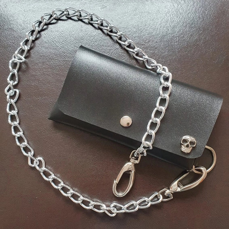 🔗💀 Carteira Masculina com Corrente Punk Rock Caveira: Estilo Rebelde no seu Bolso! 💀🔗 - Barbeiro Expresso