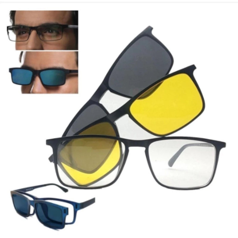 👓✨ Armação de Óculos Hexagonal 3 em 1: Mude Seu Estilo em Um Clique! ✨👓 - Barbeiro Expresso