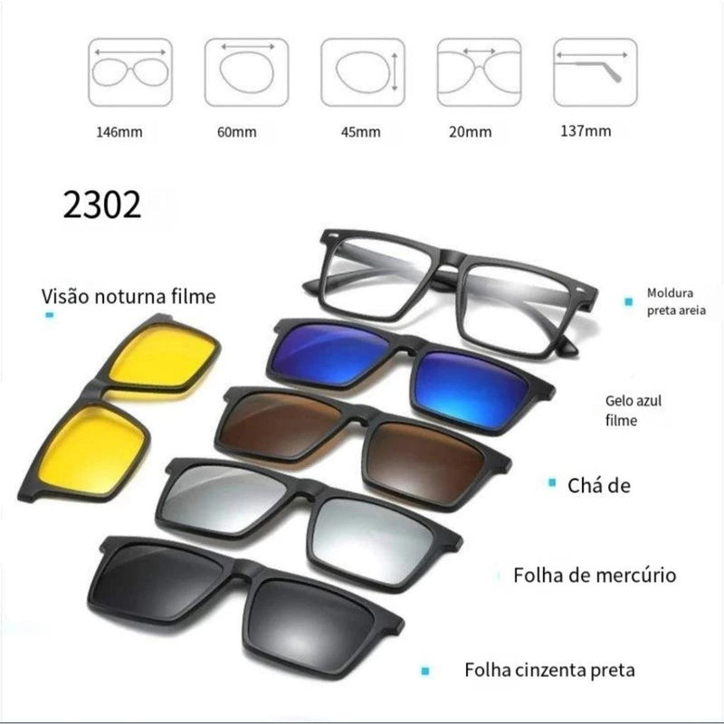 🕶️✨ Transforme Seu Visual com o Óculos Clip-on 6 em 1: Praticidade e Estilo! ✨🕶️ Descrição do Produto - Barbeiro Expresso